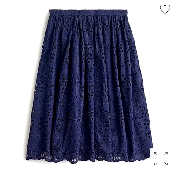 J. Crew Navy Embroidered Eyelet Lace MIDI Full Skirt NWT SZ 10! - Picture 3 of 11